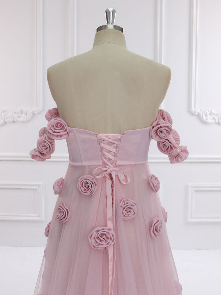Zartrosa Ballkleid mit handgefertigten 3D-Blumen, schickes Brautkleid für Fotoshootings, YW231136 
