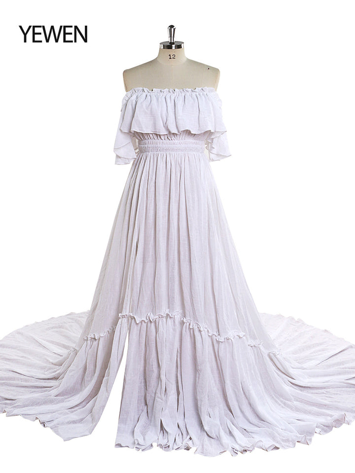Elegantes schulterfreies Umstandskleid für Fotoshootings, verstellbare Taille, Umstandskleid für Babyparty, Maxikleid YEWEN YD22107