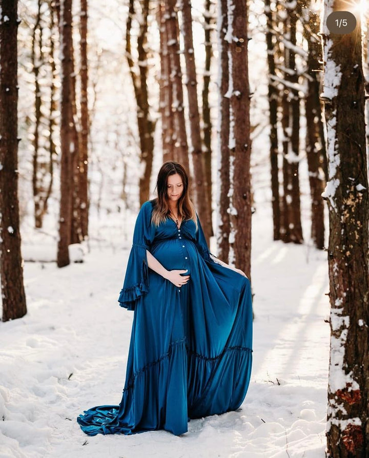 Seidenweiches Satin-Frauenkleid mit langen Ärmeln, Maxikleid, Fotografie-Shooting-Kleider YD211202 
