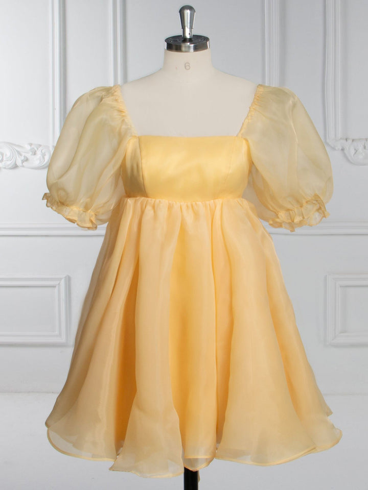 Gelbes kurzes Mini-Partykleid, elegante Homecoming-Cocktailkleider YW243161