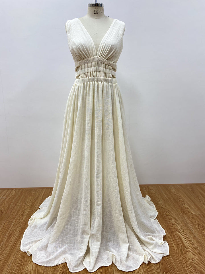 V-Ausschnitt Kleid mit elastischer Taille und Seitenschlitz für Fotoshootings, YW221118
