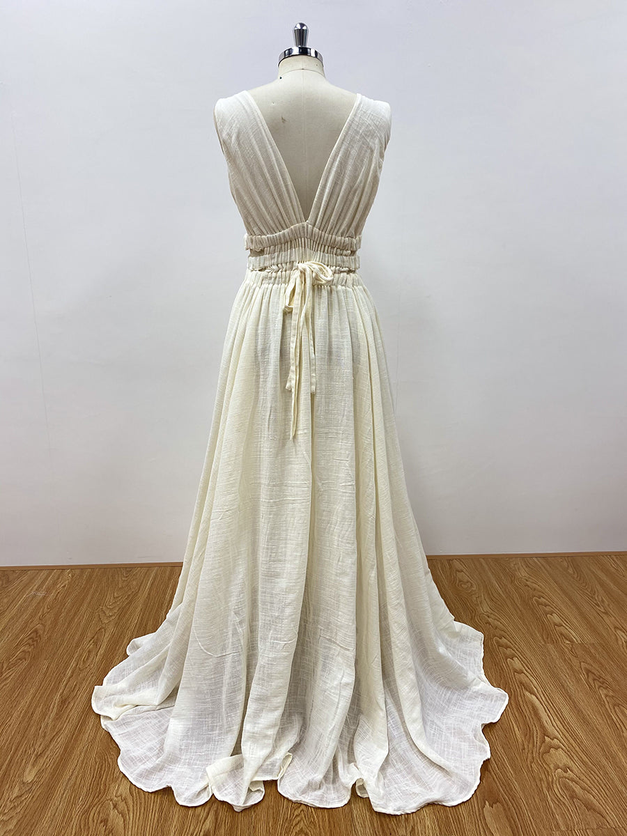 V-Ausschnitt Kleid mit elastischer Taille und Seitenschlitz für Fotoshootings, YW221118