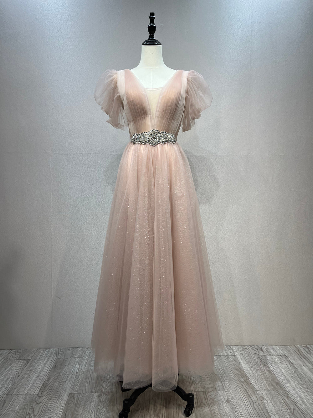 Elegant Glitter Mesh , Ankle Length,  Prom Ball Gown, Crystals Belt