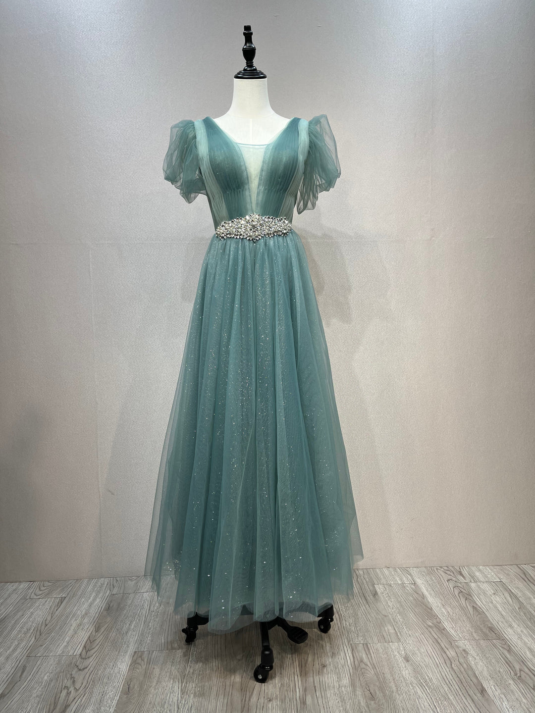 Elegant Glitter Mesh , Ankle Length,  Prom Ball Gown, Crystals Belt