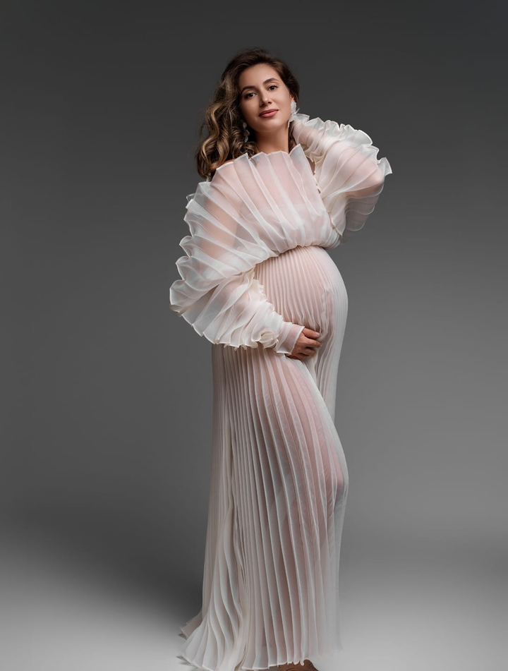 Modisches Umstandskleid aus Organza mit Plissee für Fotoshootings, Kleid für Schwangerschafts-Fotoshootings, YW230726 