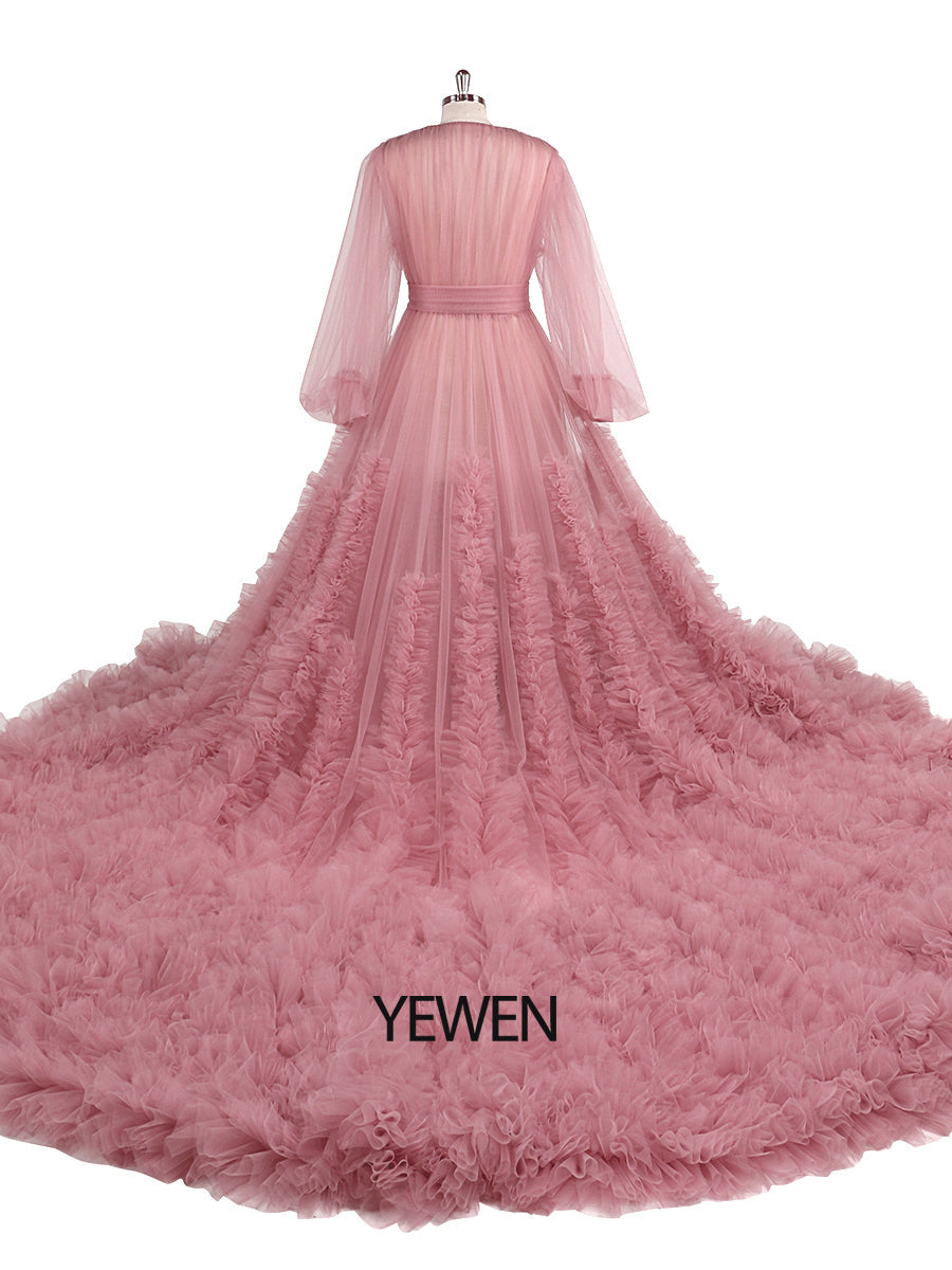 Rüschen Farbige Brautkleider Lange Schleppe Foto-Shooting Kleid Requisiten YW2115 
