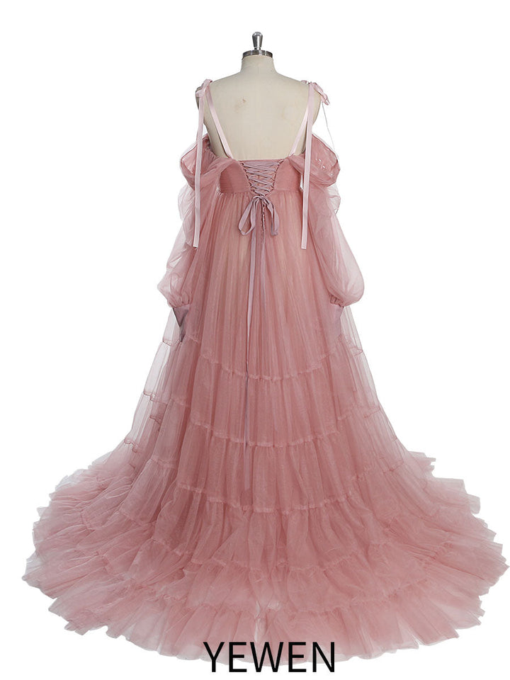 Umstandskleid für Fotoshootings, Tüllkleid, Fotografiekleid mit Bauchschlitz vorne, YW221106 
