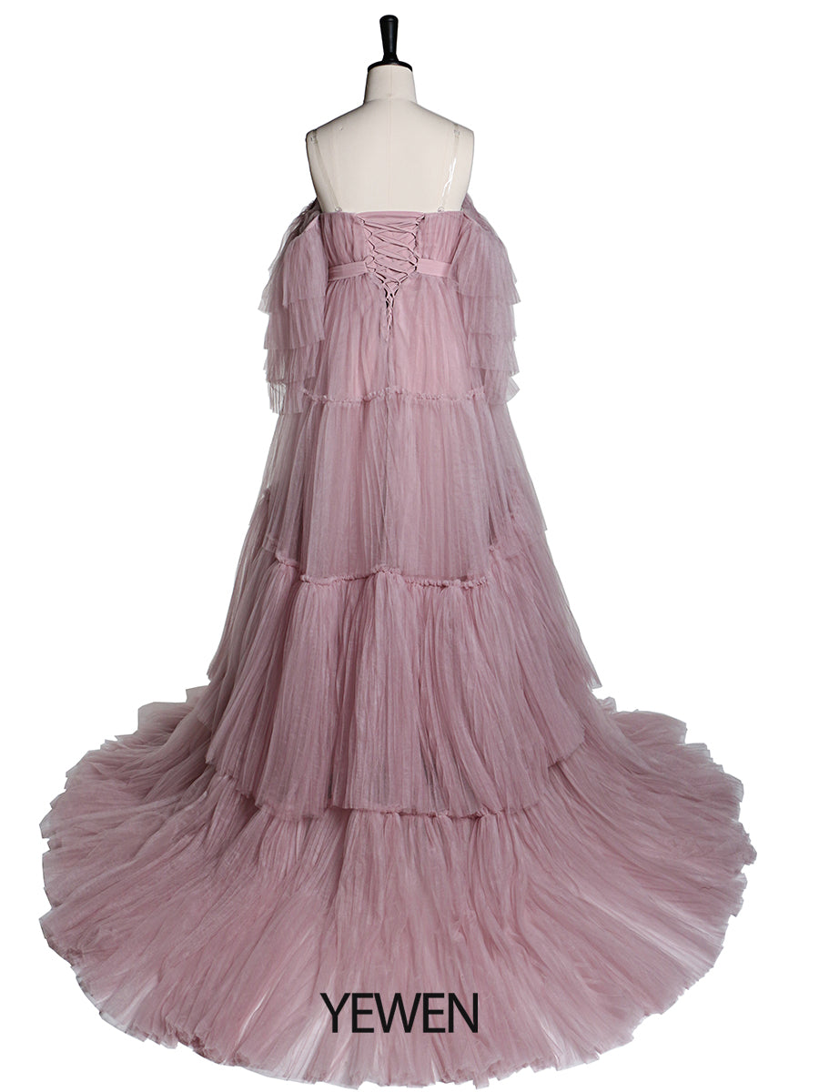 Sexy schulterfreies Umstandskleid mit Rüschen und Schnürung, Abendkleid für Fotoshootings, YW2051 