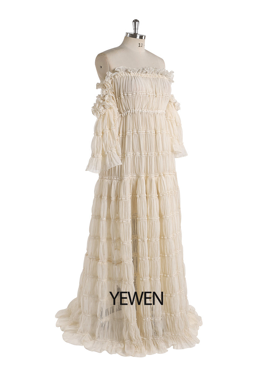 Elegantes schulterfreies Boho-Sommer-Strandkleid für Damen, Fotoshooting-Kleid, Seitenschlitz, YEWEN YW220511 