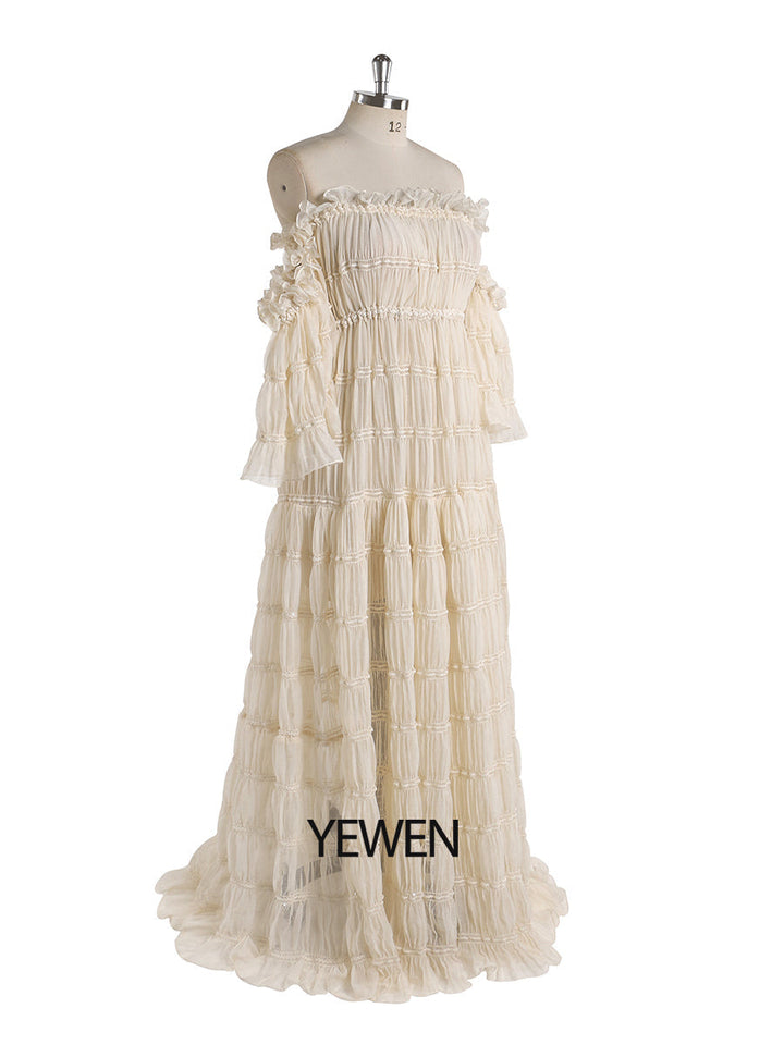 Elegantes schulterfreies Boho-Sommer-Strandkleid für Damen, Fotoshooting-Kleid, Seitenschlitz, YEWEN YW220511 