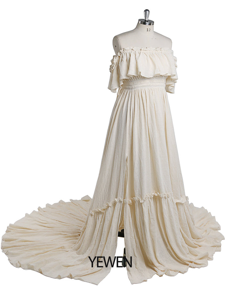 Versandfertig – Elegante schulterfreie Umstandskleider für Fotoshootings, Umstandskleid für Babypartys, Maxikleid YD22107