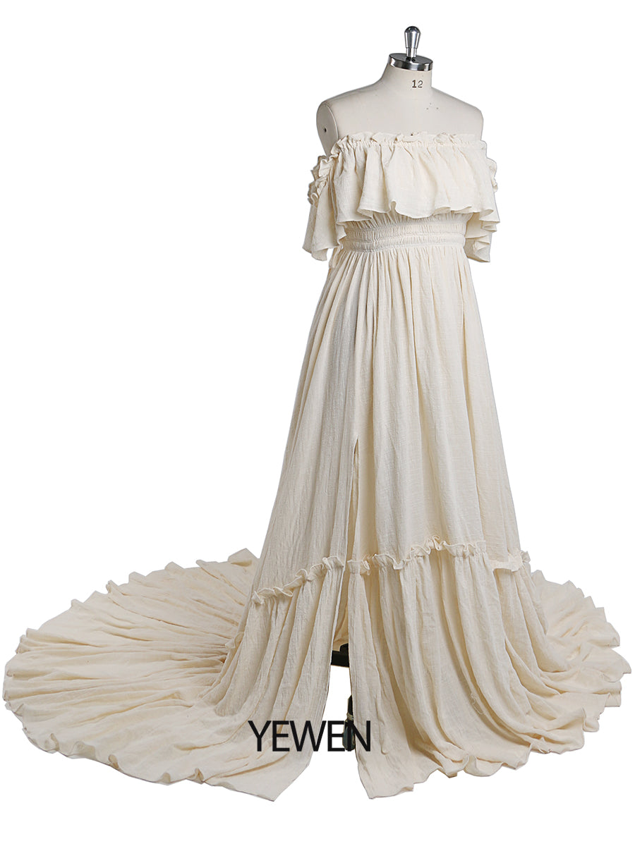 Elegantes schulterfreies Umstandskleid für Fotoshootings, verstellbare Taille, Umstandskleid für Babyparty, Maxikleid YEWEN YD22107