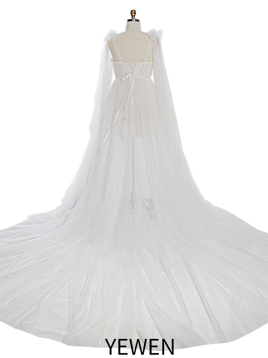Tüll Umstandskleider für Fotoshootings, Fotoshootings, Babyparty-Kleid mit abnehmbaren Ärmeln, YEWEN YW230315 