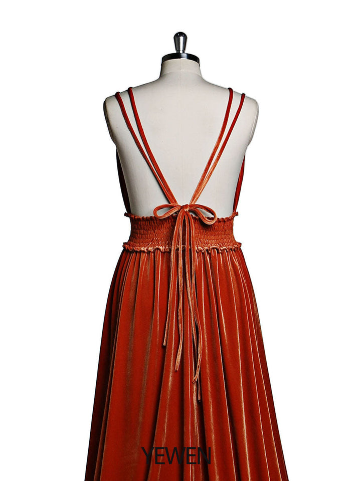 Samtkleid mit V-Ausschnitt, elastischer Taille und Seitenschlitz, langes Fotoshooting-Kleid YD21827 