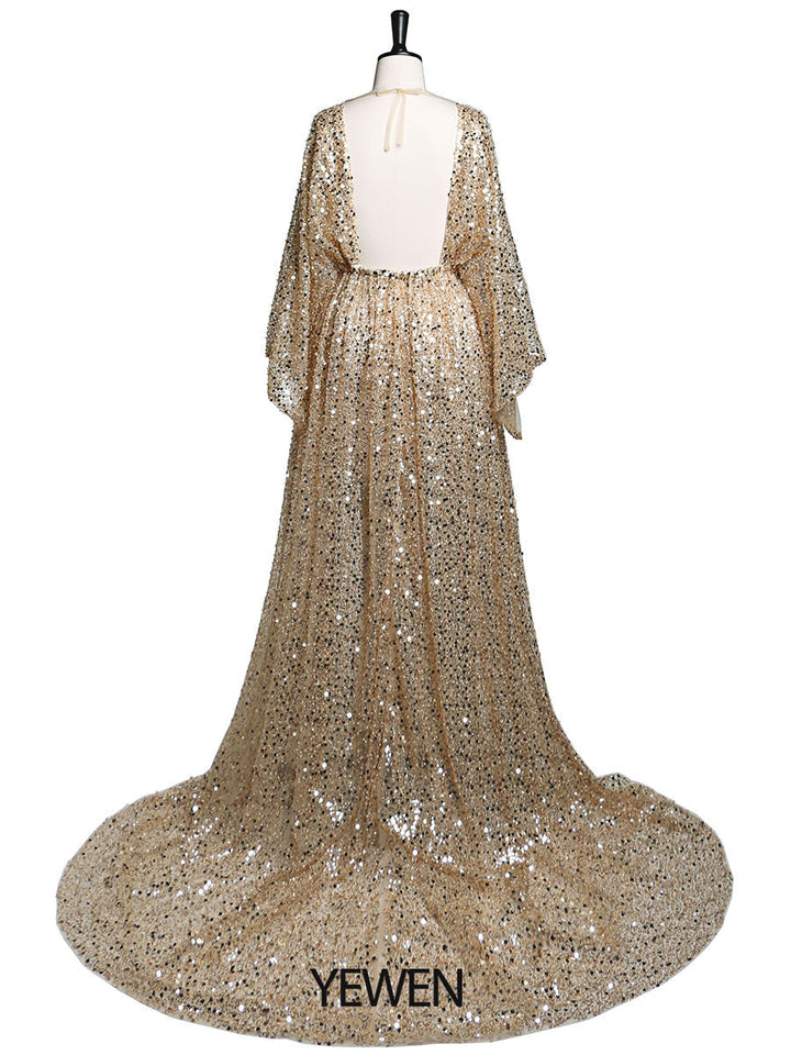 Umstandskleid mit goldenen Pailletten und Perlen für Fotoshootings, Stretch-Taille, Schwangerschaftsfotografie, Robe, Babyparty-Kleid YD21820 