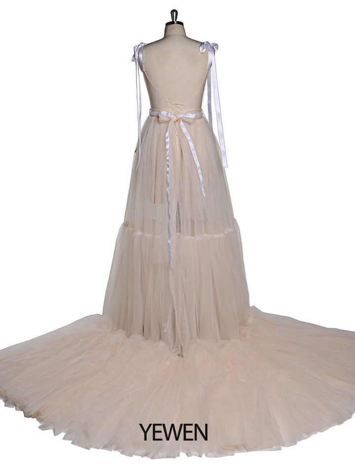 Ärmelloses, sexy Abendkleid mit V-Ausschnitt und Schlitz für Fotoshootings YW2025