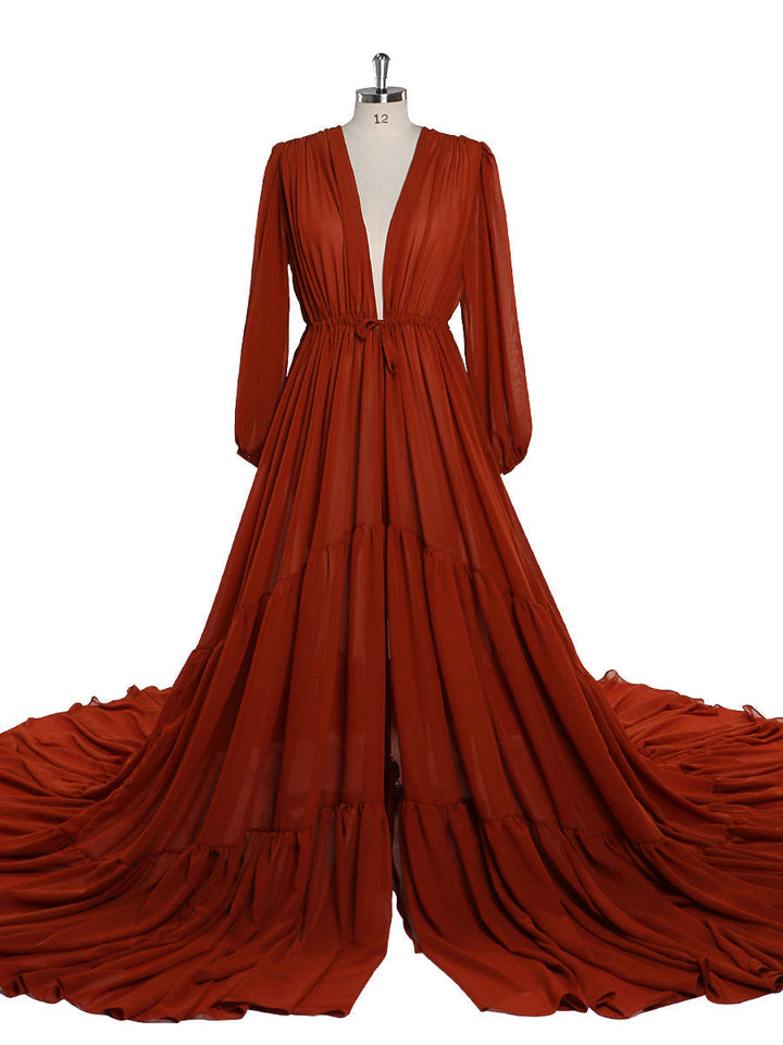 Rostfarbenes Chiffonkleid für Damen, Fotoshooting-Kleid, Fotografie-Kleid, Übergröße YW220217-1 