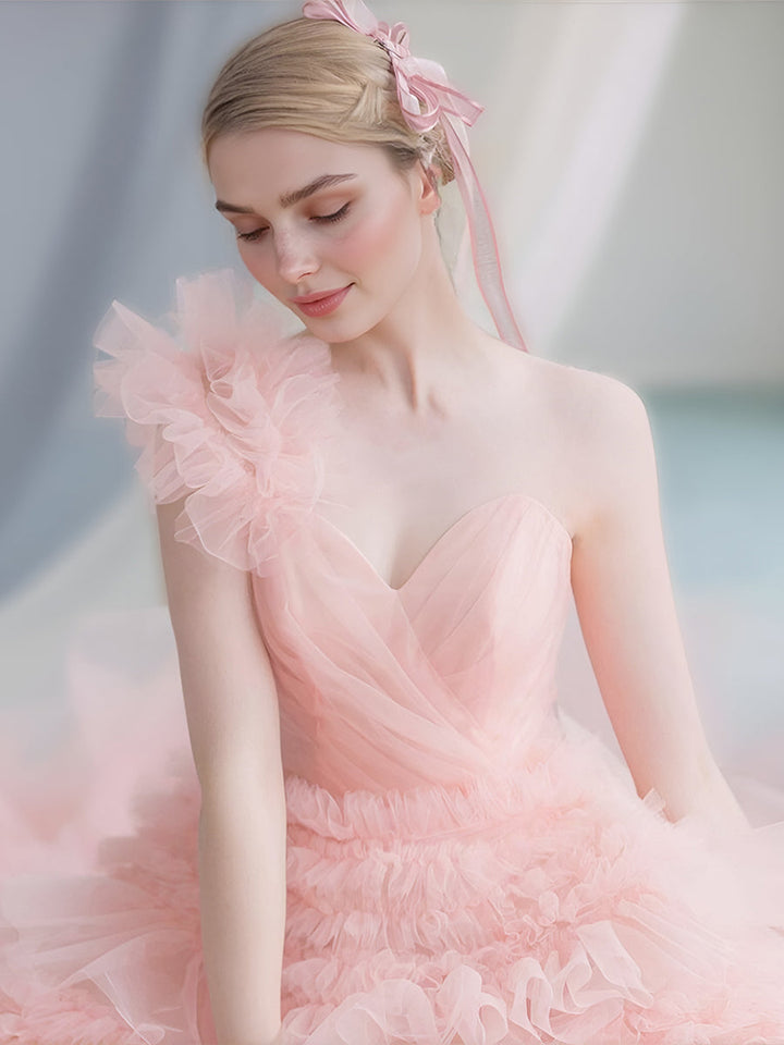 Trägerloses A-Linien-Brautkleid in mehreren Lagen, Tüllkleid, Fotografie-Kleid 
