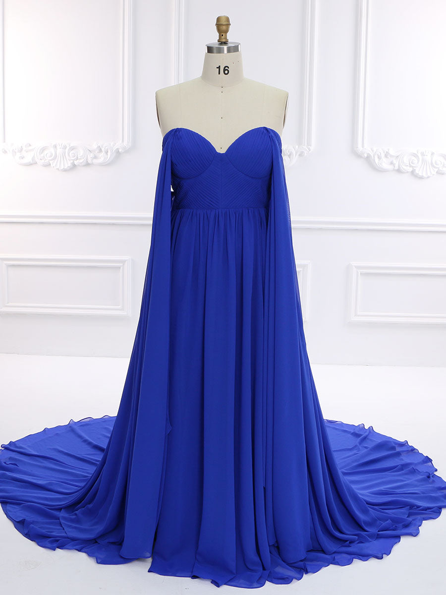 Herzförmiger Ausschnitt, böhmisches, farbiges Brautkleid mit langen Cape-Ärmeln, Chiffon, Fotoshooting-Kleider YD211126 