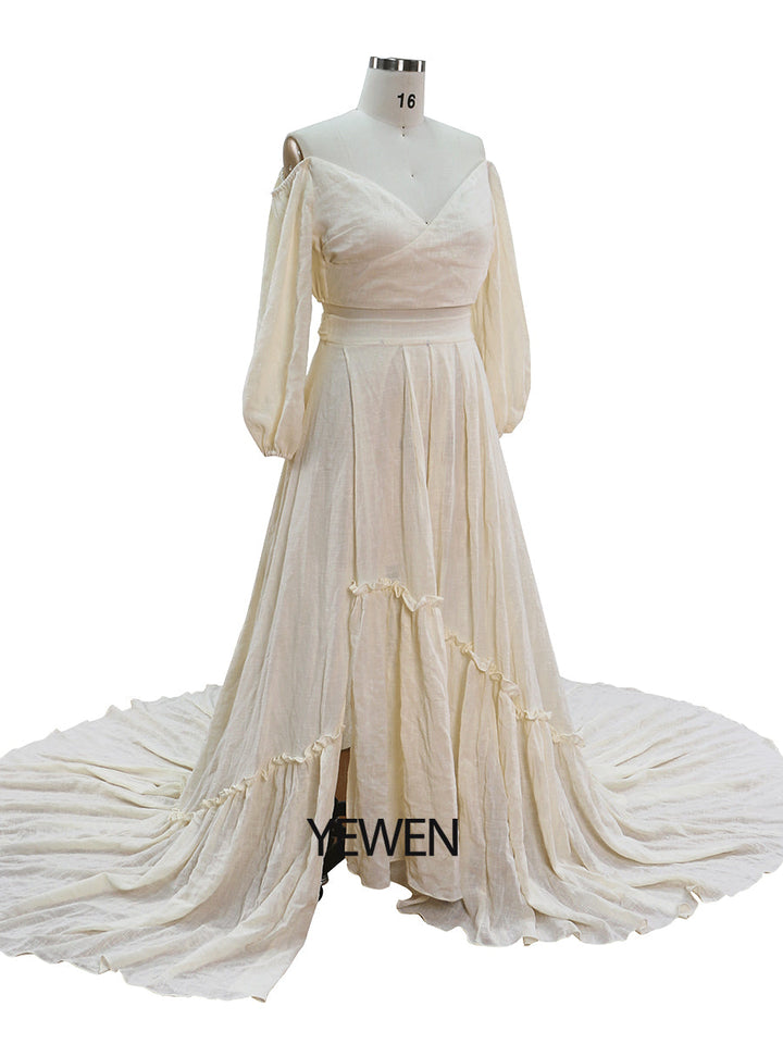 V-Ausschnitt Damenkleid Seitenschlitz Maxikleid Fotoshooting Kleid Benutzerdefinierte Farben YEWEN YW220326