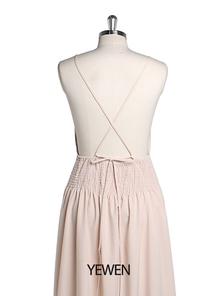 Schlichtes Slipkleid mit V-Ausschnitt und elastischer Taille YEWEN 