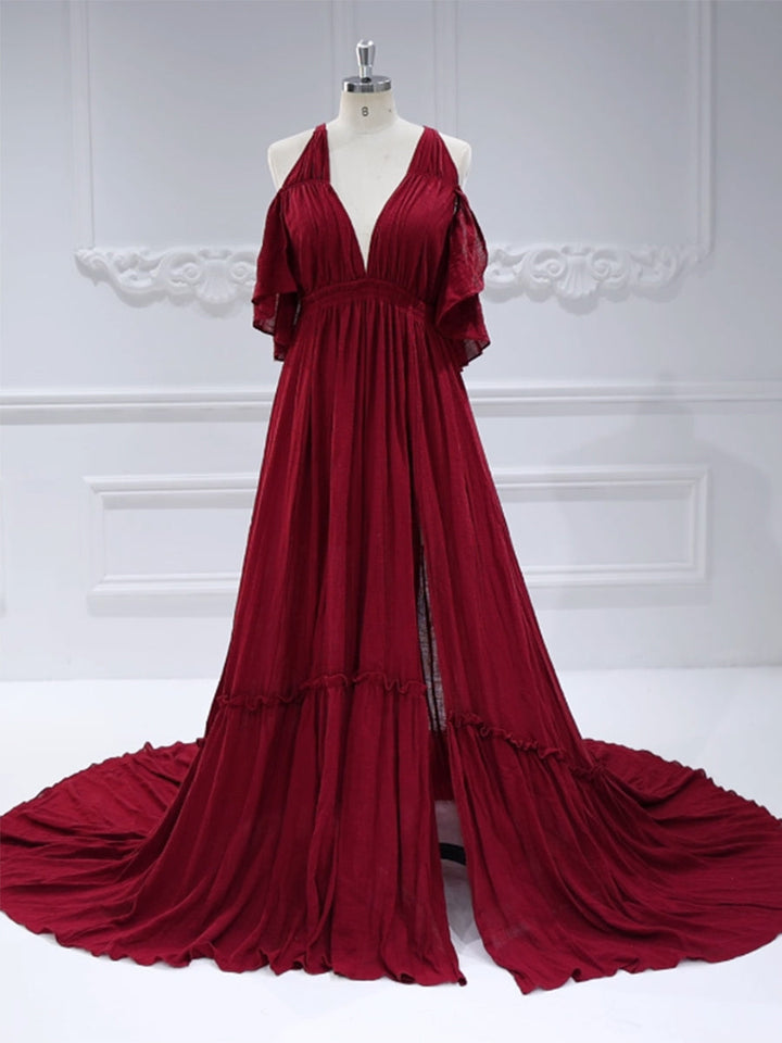 Elastische Taille Boho Strandkleid Seitenschlitz Frau Fotoshooting Kleider YW231106