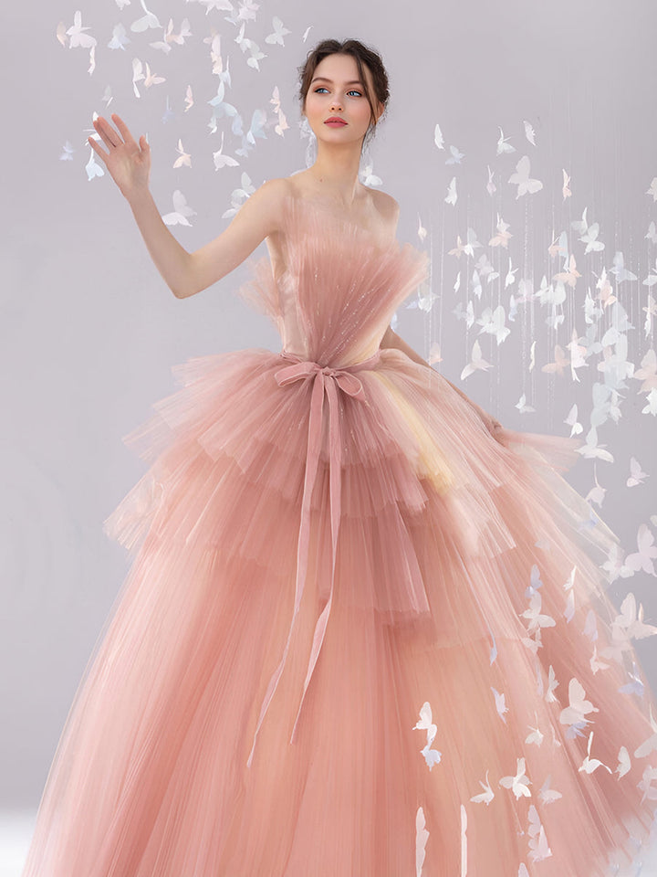 Rosa Tüll Maxi Flauschiges Hochzeit Braut Geburtstag Foto-Session Abendkleid 