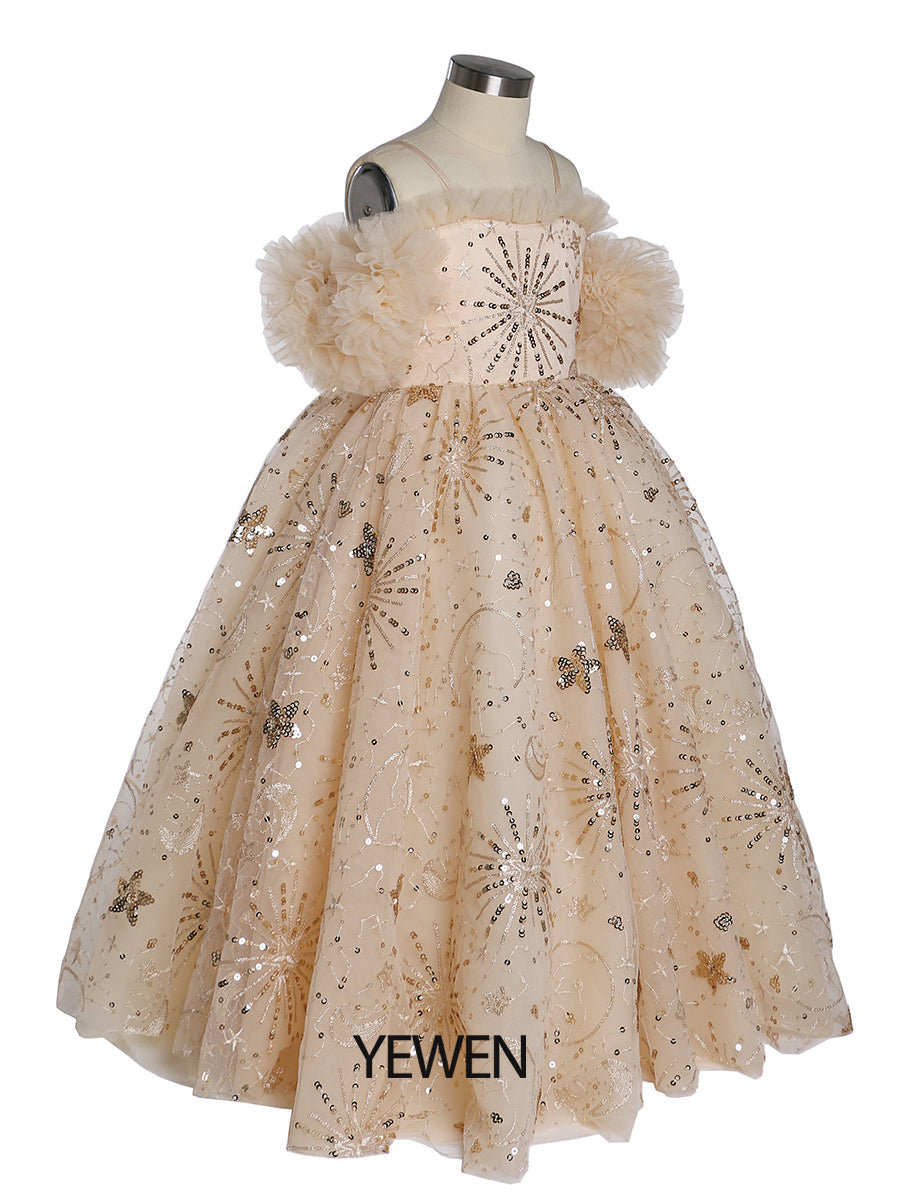 Sparkle Star Tüll Blumenmädchenkleider für Hochzeiten Geburtstagsfeiern Prinzessin Kinder Fotoshooting Kleid YEWEN YW21013 