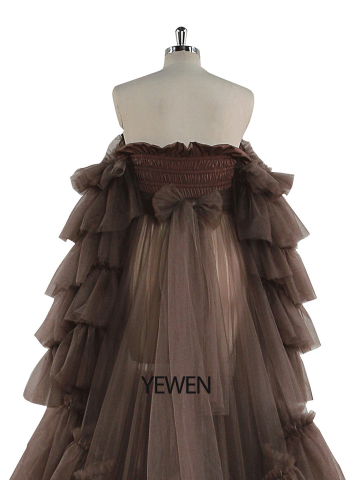 Neuankömmling Tüll Umstandskleid für Fotoshootings Gekräuseltes Spitzen-Abendkleid Fotografie Kleid YEWEN YW220934 