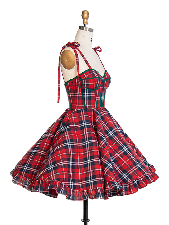 Vintage Weihnachten Plaid Kleid A-Linie Party Tartan Kleider YW243106 