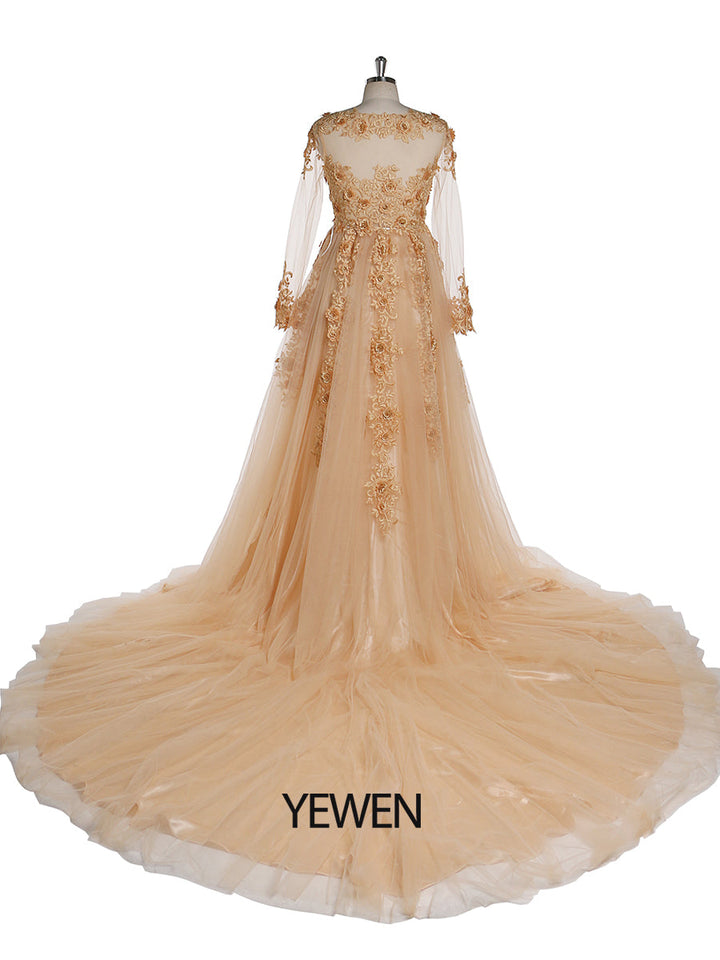 Elegante Abendkleider mit Tüllapplikationen und Spitze, V-Ausschnitt, halbe Ärmel, vorne offen, Oldrose, Strandstil, Partykleider, Robe de Soiree, YeWen
