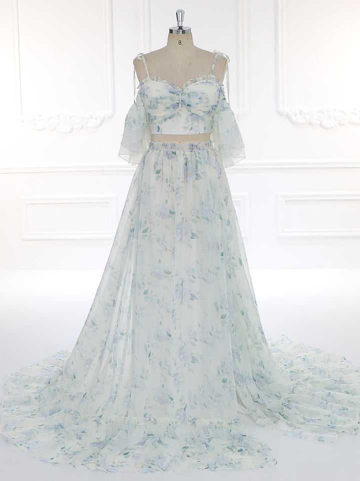 Floral Women¡¯s Dress for Photography Boho Lifestyle Elastic Waist 2 Piece Set Gown YW231088