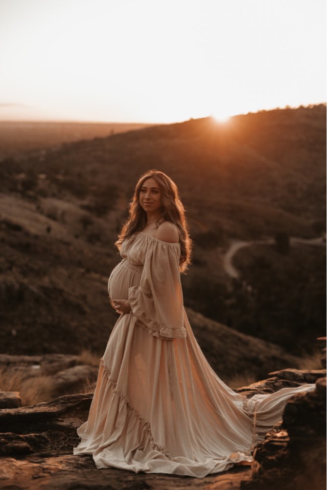 Abendkleider mit ausgestellten Ärmeln und Stretch-Ausschnitt, Fotografie-Kleid, Babyparty-Kleid für Schwangere, YEWEN 2021 YD21829