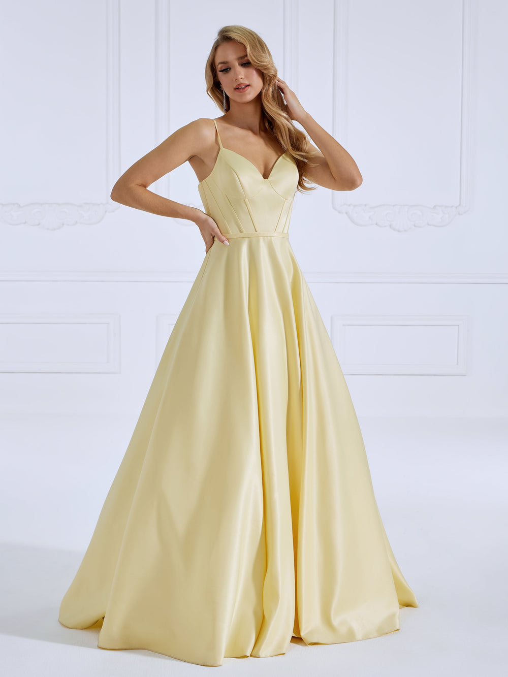 Spaghetti Strap, V-Neck, Long Dress, Simple Style Ball Gown
