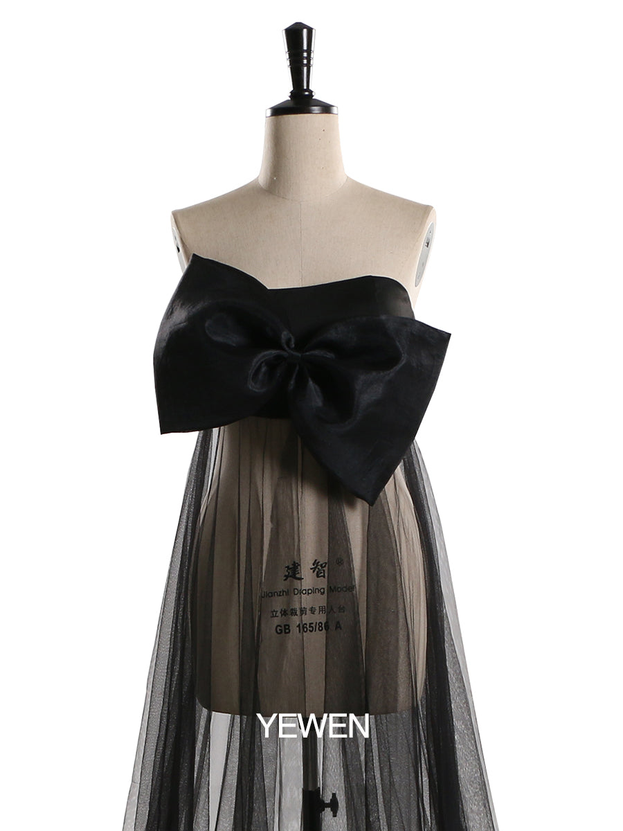 Elegantes Tüllkleid mit großer Schleife, trägerlos, durchsichtig, Umstandskleid für Babyparty, YW2130
