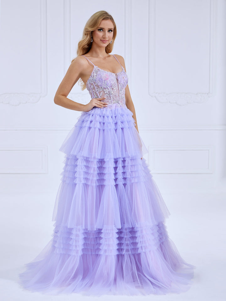 Beads Lace, Prom Dresses, A-Line , Princess Pleated Skirt, Floor-Length, Photo Shoot Dress
