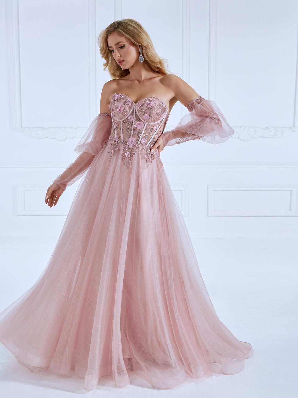 Princess Sweep Train , Sequin Lace,  Tulle Pink,  Prom Dresses