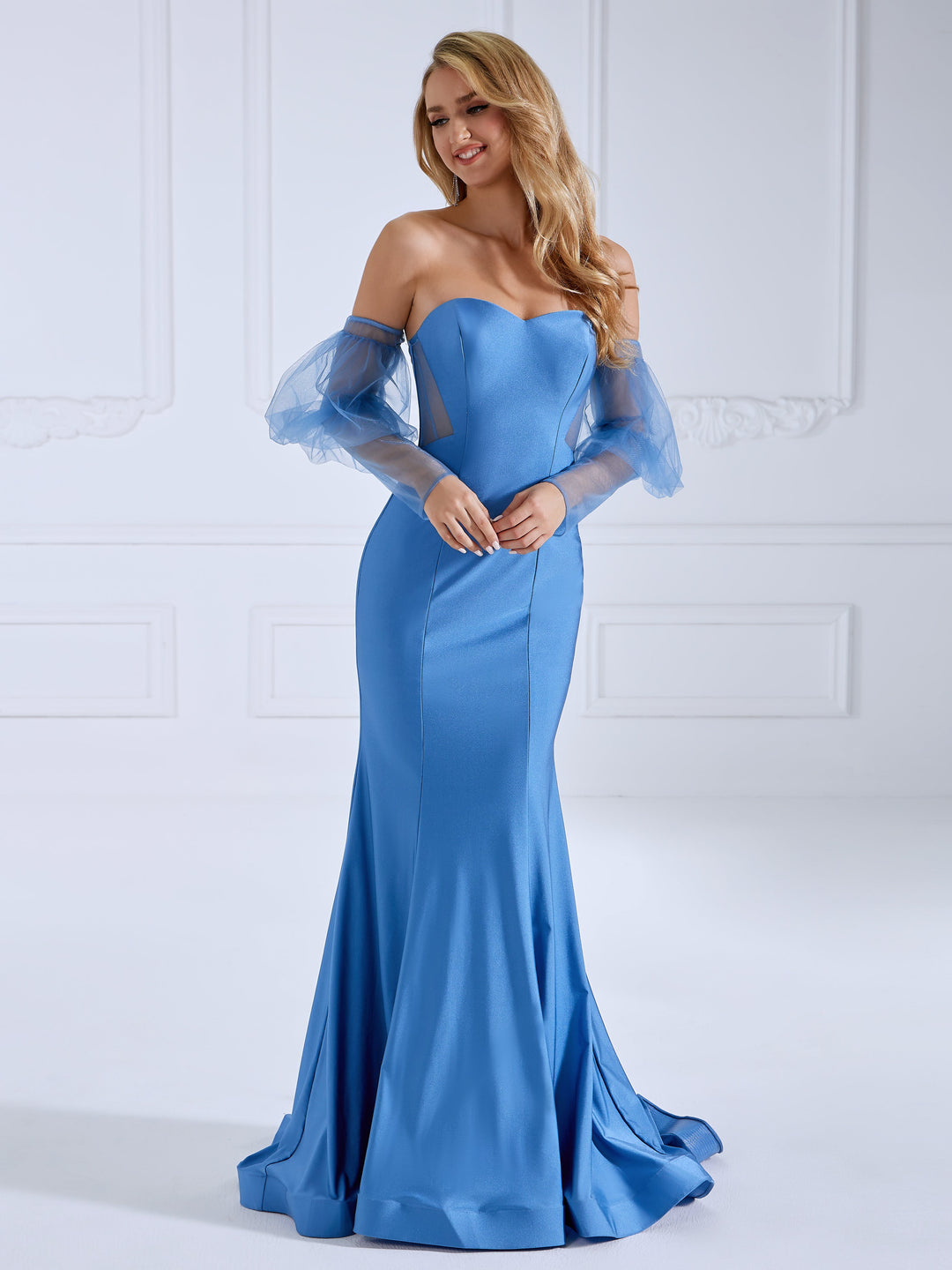 Mermaid Sweetheart, Sweep Train, Jersey Blue , Prom Dresses