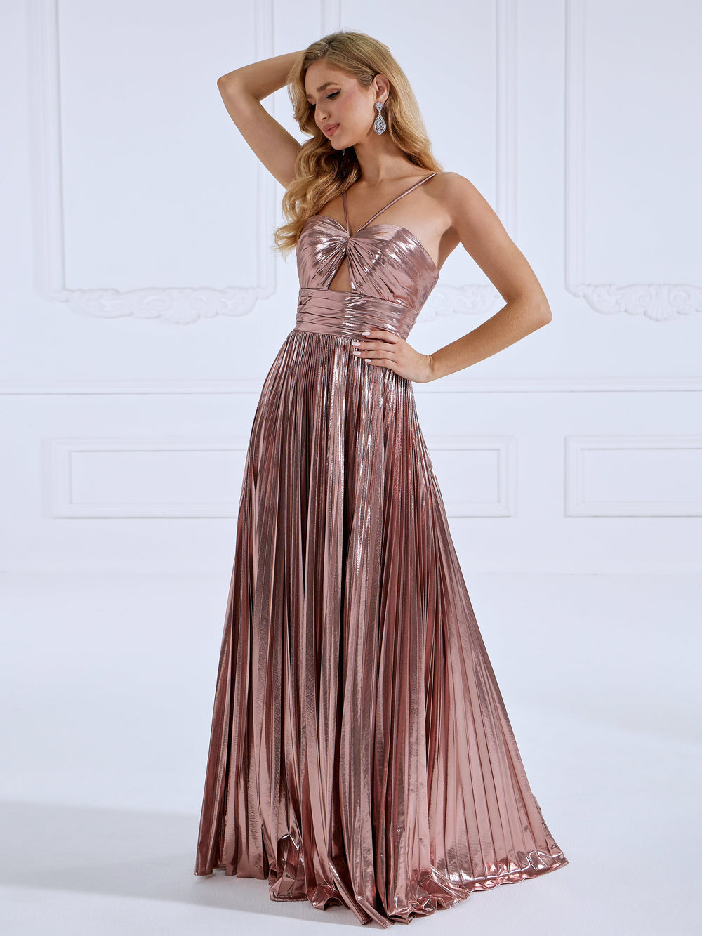 Pleated Sleeveless Formal Maxi , Prom Dress