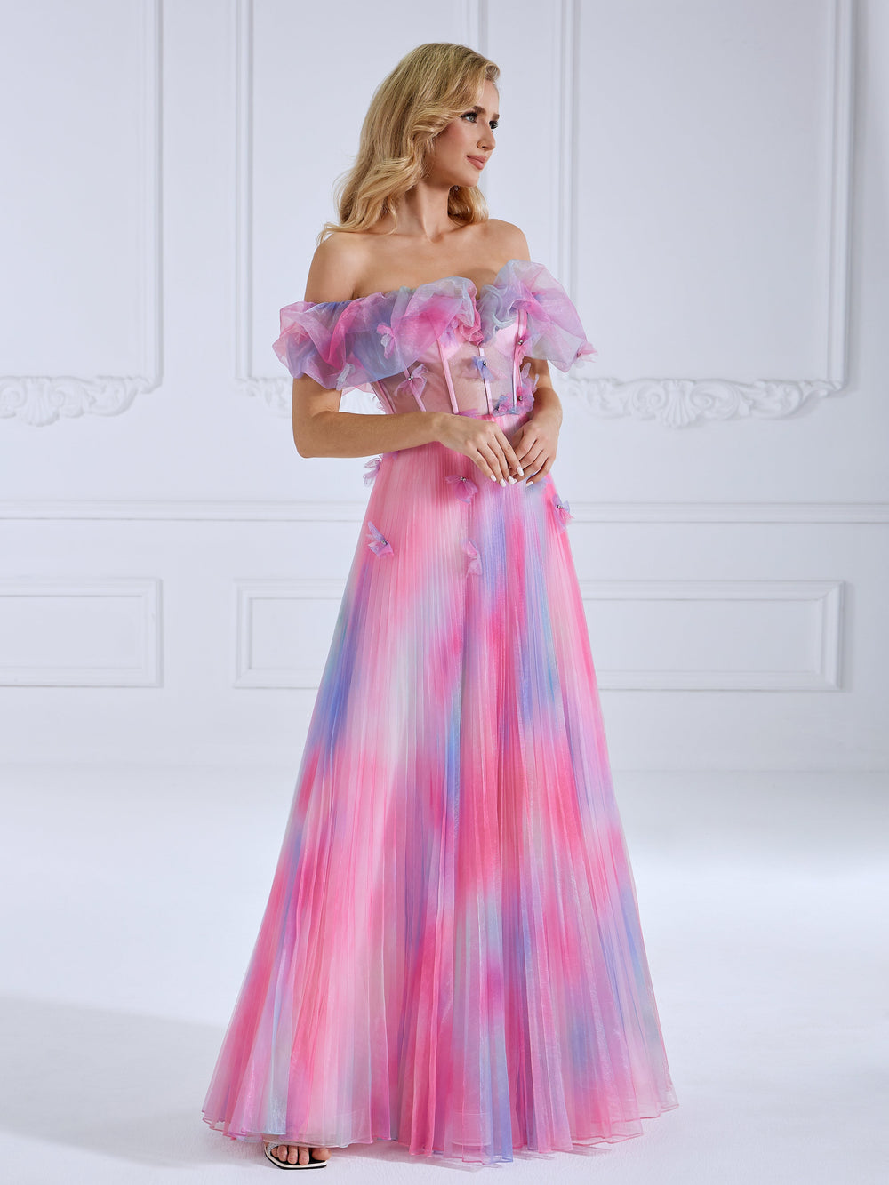 Off The Shoulder, A Line, Elegant Maxi Prom Gown