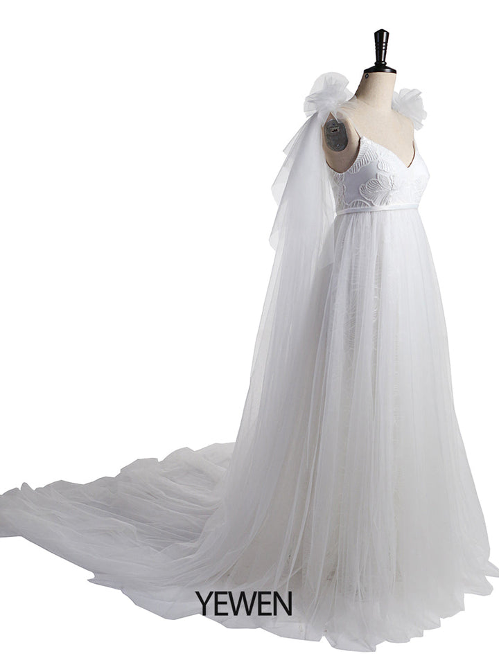 Schulter Rüschen Blume Lange Mutterschaft Brautkleid Foto-Shooting Kleid