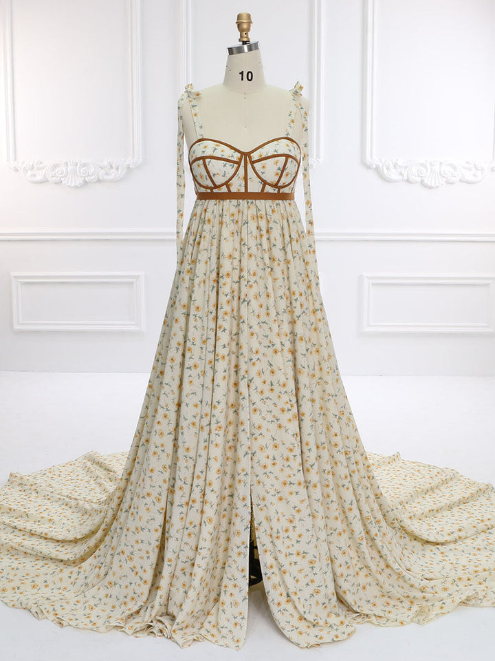 Umstandskleid aus Chiffon mit Blumenmuster und hoher Taille für Fotoshootings, elastischer Rücken, YW231032-2 