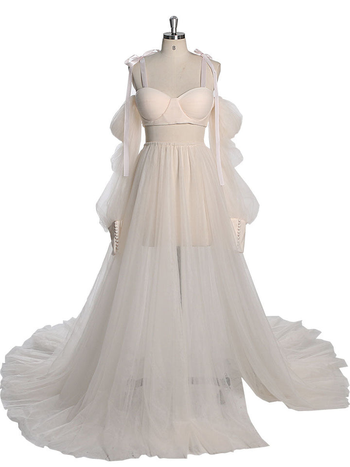 2-teiliges Set, Abendkleid mit Korsett-Oberteil und Rock, Schnürung am Rücken, Umstandskleid für Fotoshootings, YEWEN YW230312 