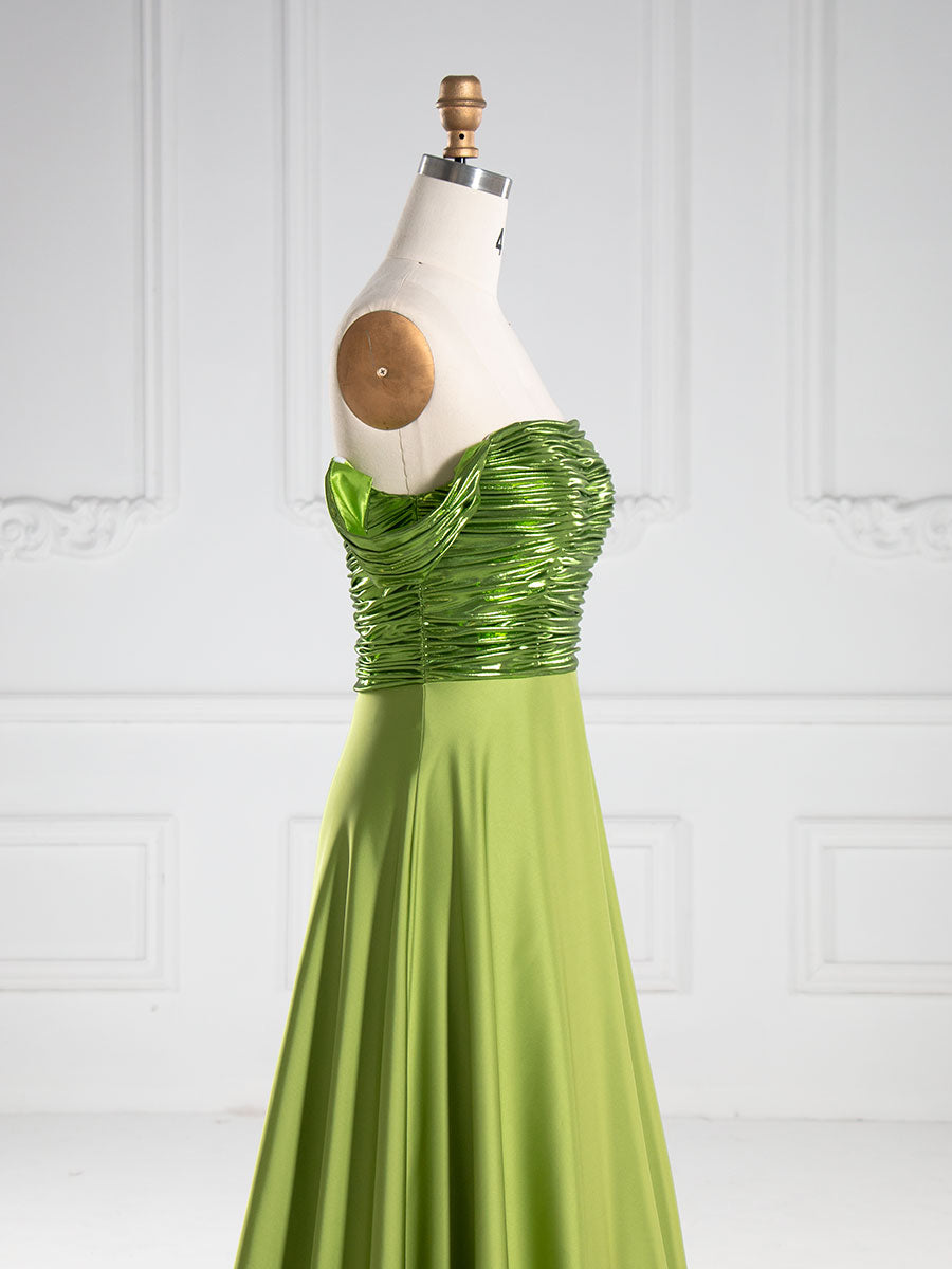 A-line, Off The Shoulder , Floor Length Satin, Prom Dresses 