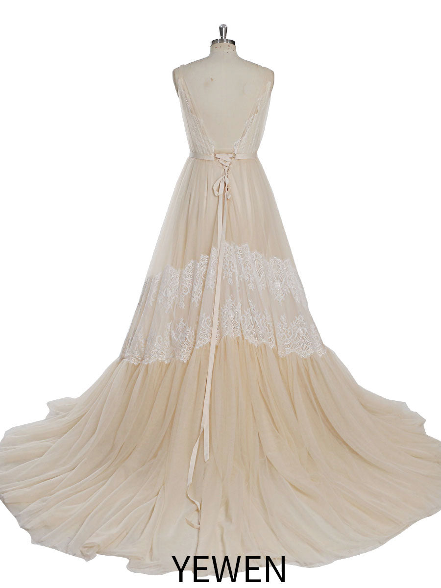 V-Ausschnitt Tüll Umstandskleider für Fotoshootings / Babypartykleid Brautkleid YEWEN YW230213 