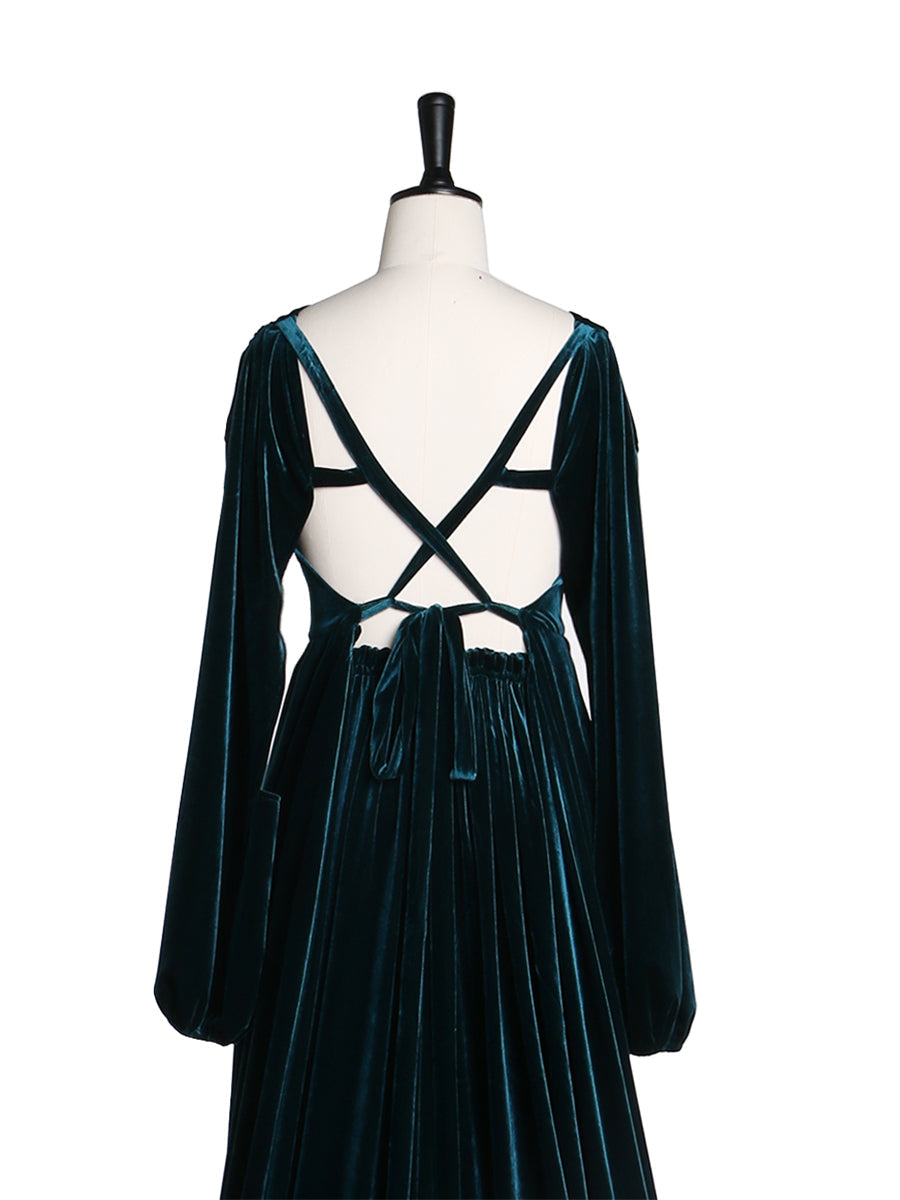 Schwarzes Abendkleid aus Samt mit V-Ausschnitt, langen Ärmeln, Stretch-Taille, seitlichem Schlitz, Fotoshooting-Kleid, Umstandskleider YD211012 