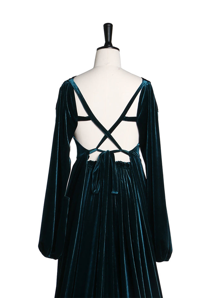 Schwarzes Abendkleid aus Samt mit V-Ausschnitt, langen Ärmeln, Stretch-Taille, seitlichem Schlitz, Fotoshooting-Kleid, Umstandskleider YD211012 