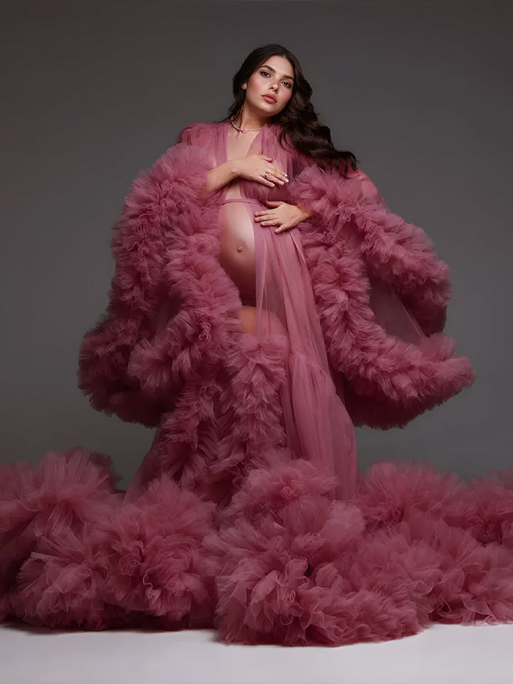 Umstandskleider mit bauschigen Rüschen für Fotoshootings, Schwangerschaftsfotografie, Kleider für Babypartys 