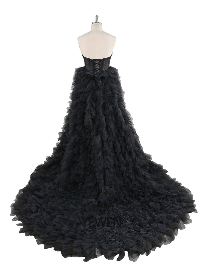 Elegantes, errötendes, rüschenbesetztes Tüll-Brautkleid, Foto-Shooting-Kleid, YEWEN YW220924 