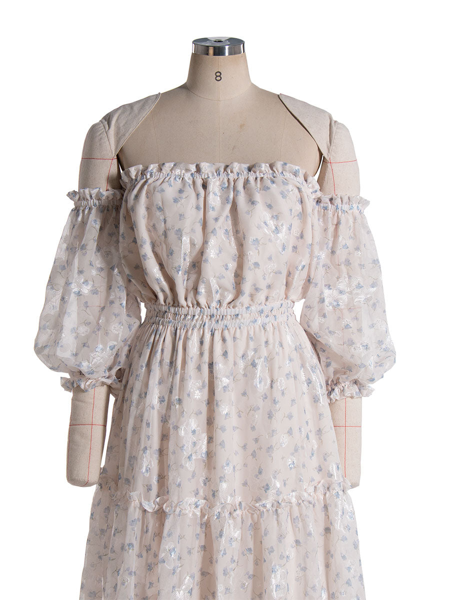 Off Shoulder, Printed Chiffon Dress for Photo Shoot, Woman Maxi Dress
